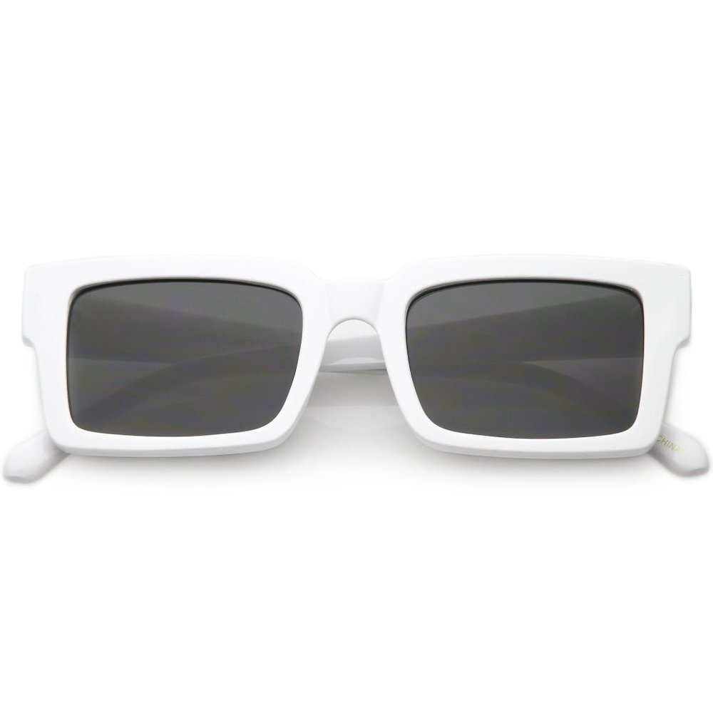 Rare ZeroUV White Retro Modern Square Flat Lens Flat Top Sunglasses C732